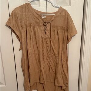 Cato Tan Lace-Up Blouse